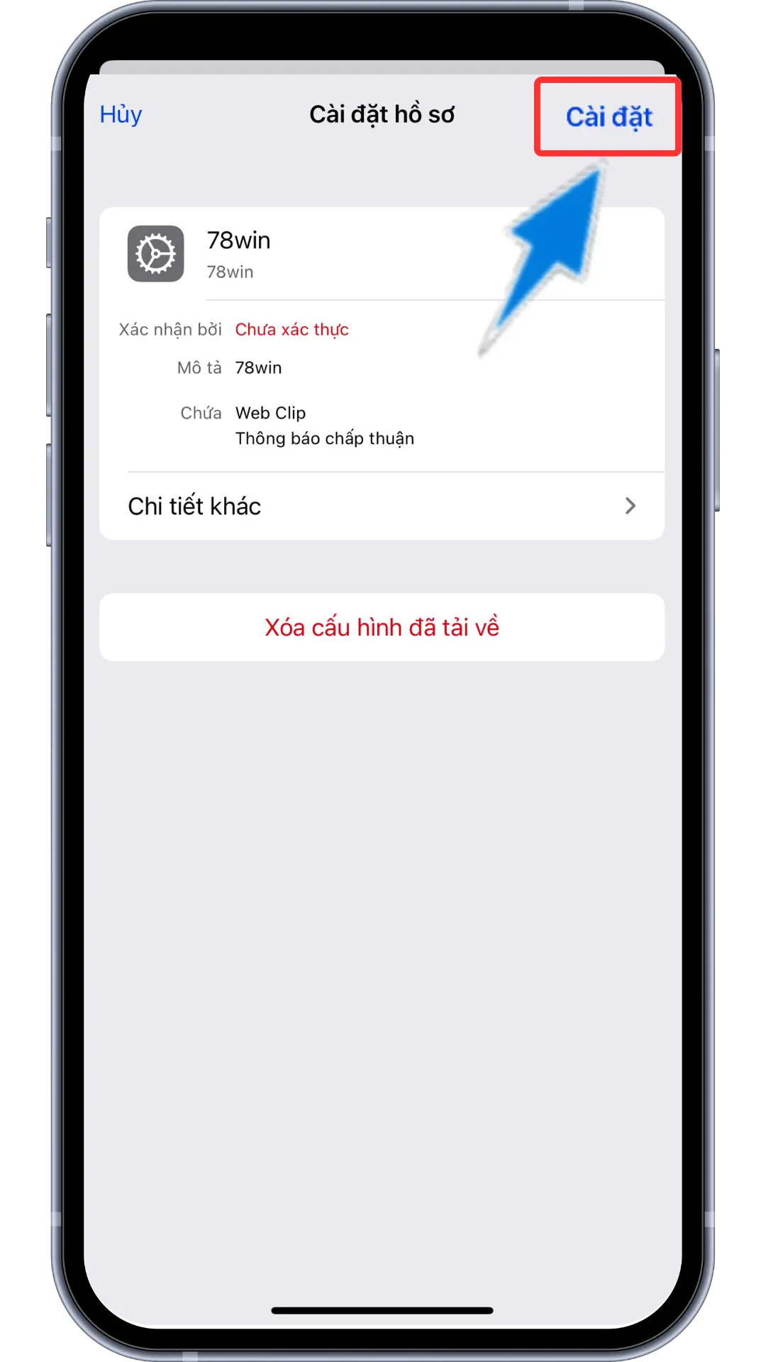 Bước 7 : Chọn Cài đặt ở gốc phải màn hình